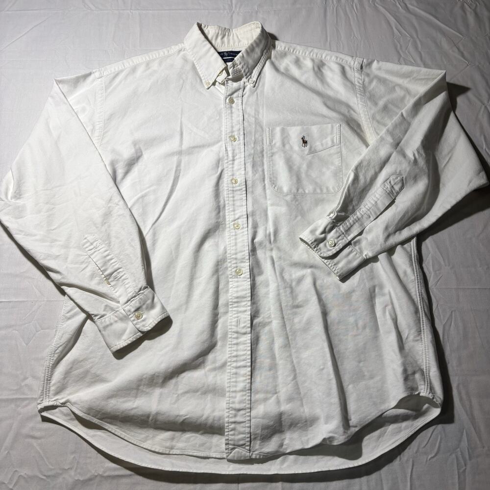 Ralph Lauren Yarmouth Button Down Shirt Mens Large White Oxford Cotton Pony Logo